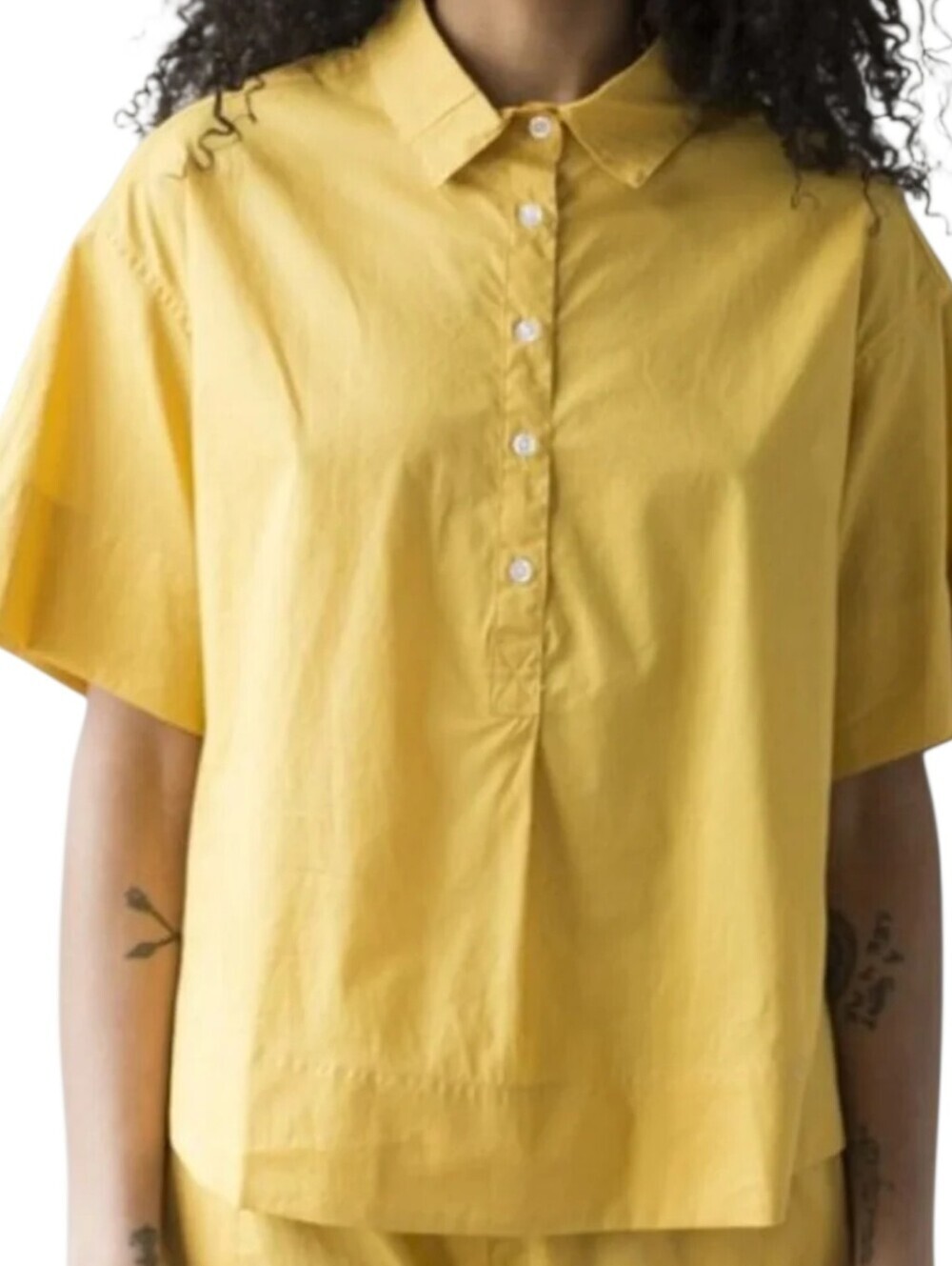 Deiji Studios Organic Cotton Golf Shirt Women Large Mustard Popover